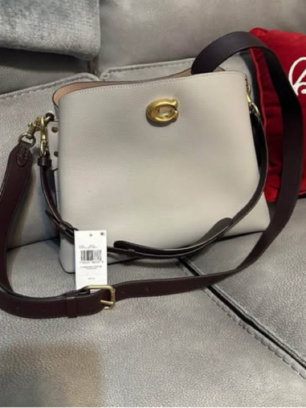 Coach dove grey Willow bucket bag with Dark Brown Strap